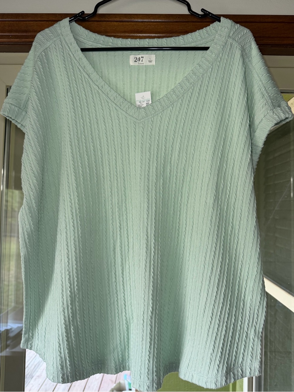 247 by ECI Mint Green Ribbed V-Neck Short Sleeve Tee